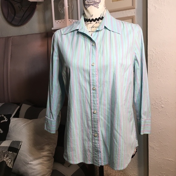 Vintage IZOD quarter sleeve button down front shirt - Picture 1 of 8